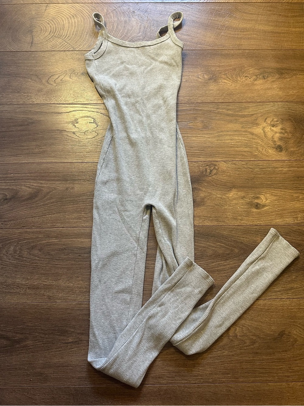 Ribbed Sleeveless Jumpsuit in Light Gray